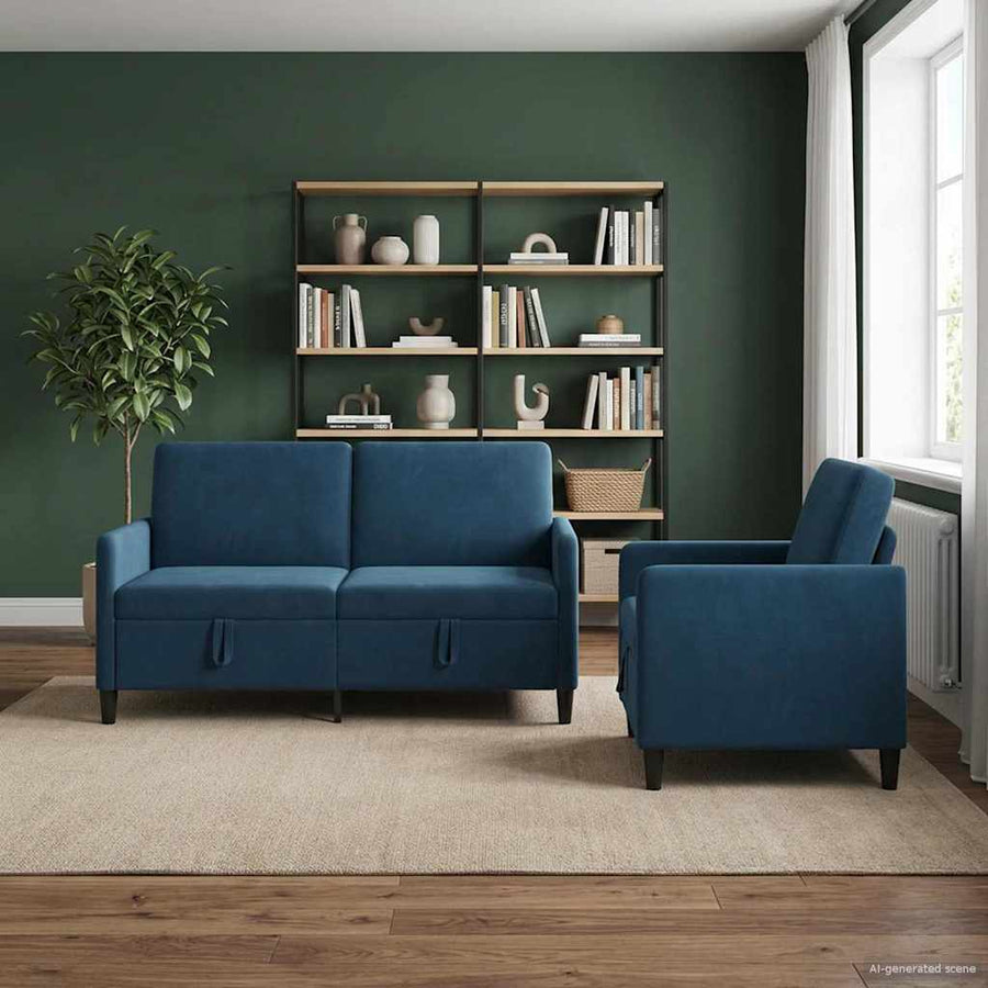 Bankenset met opbergruimte 2 st Blauw Polyester