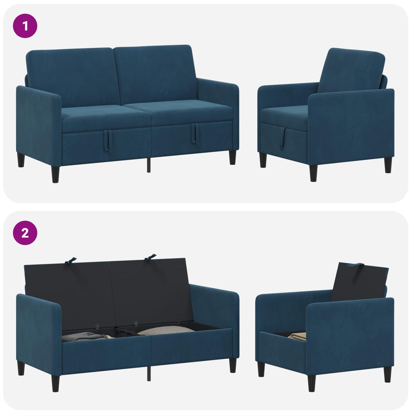 Bankenset met opbergruimte 2 st Blauw Polyester