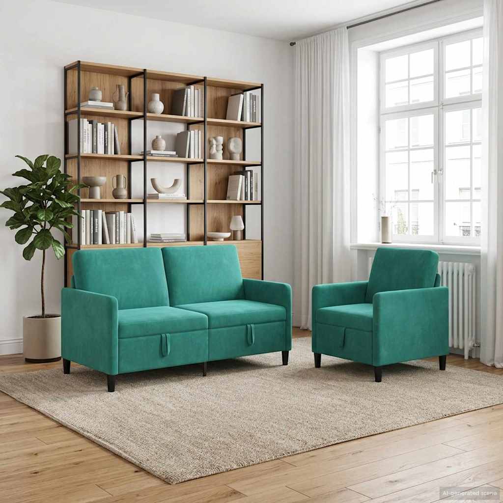 Bankenset met opbergruimte 2 st Turquoise Polyester