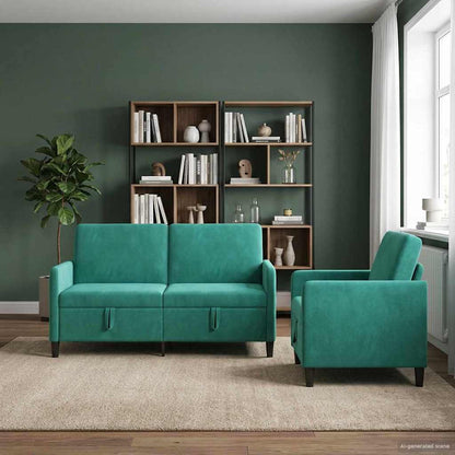 Bankenset met opbergruimte 2 st Turquoise Polyester