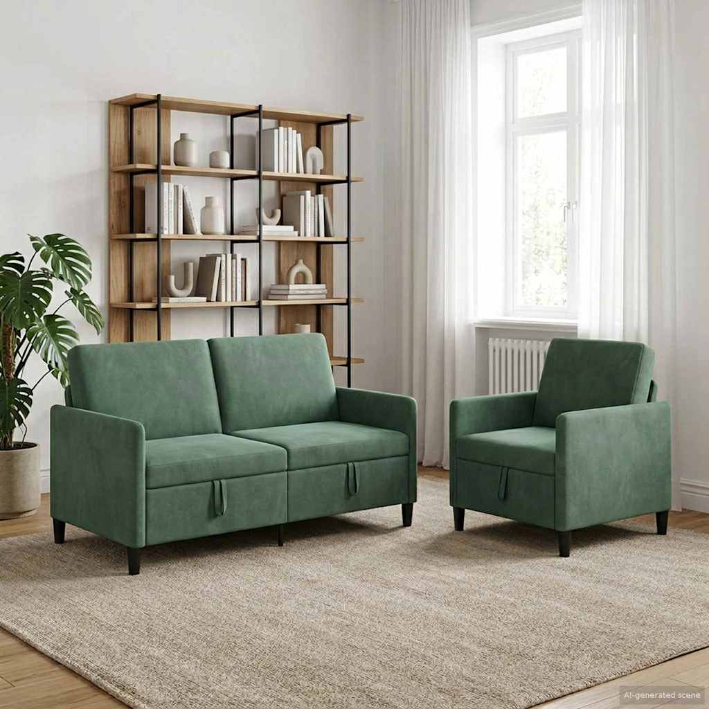 Bankenset met opbergruimte 2 st Zeegroen Polyester