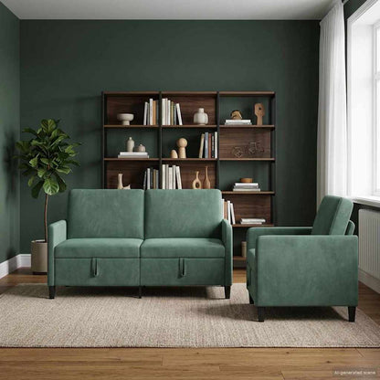 Bankenset met opbergruimte 2 st Zeegroen Polyester