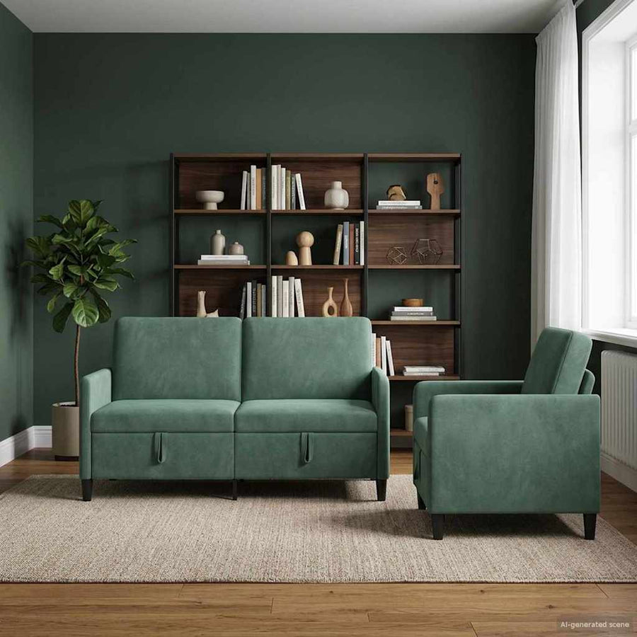 Bankenset met opbergruimte 2 st Zeegroen Polyester