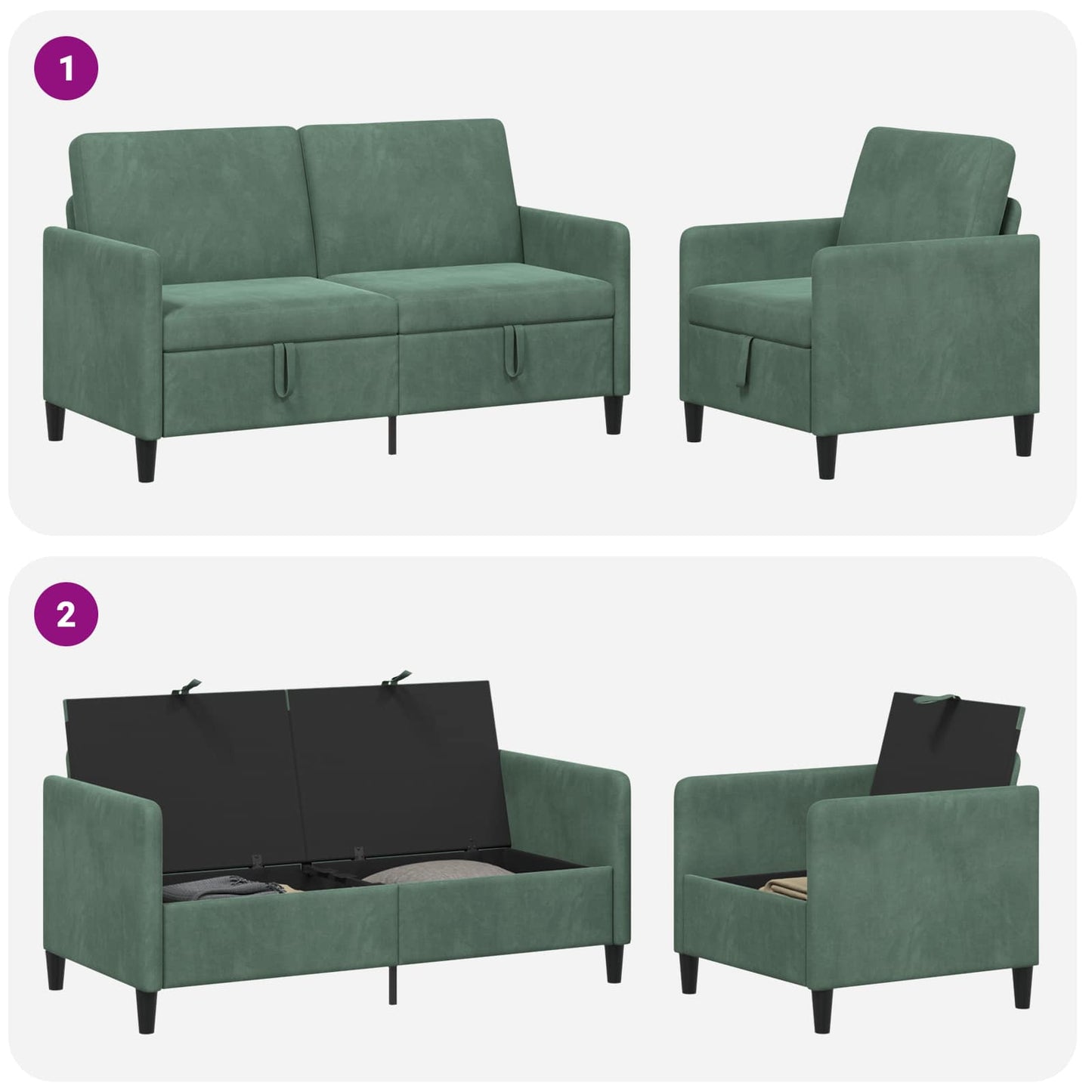 Bankenset met opbergruimte 2 st Zeegroen Polyester