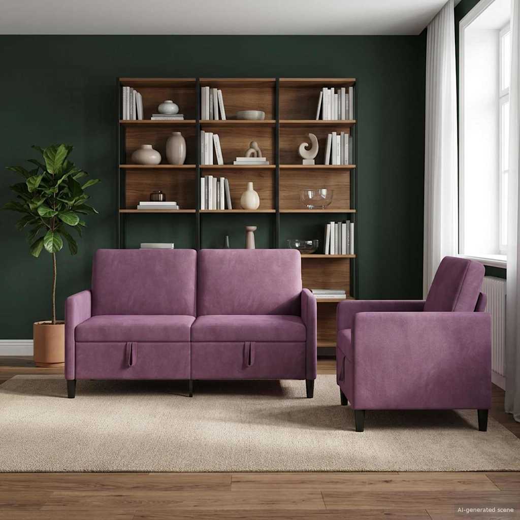 Bankenset met opbergruimte 2 st Paars Polyester