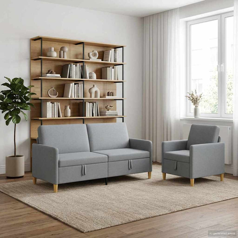 Bankenset met opbergruimte 2-delig Lichtgrijs Polyester
