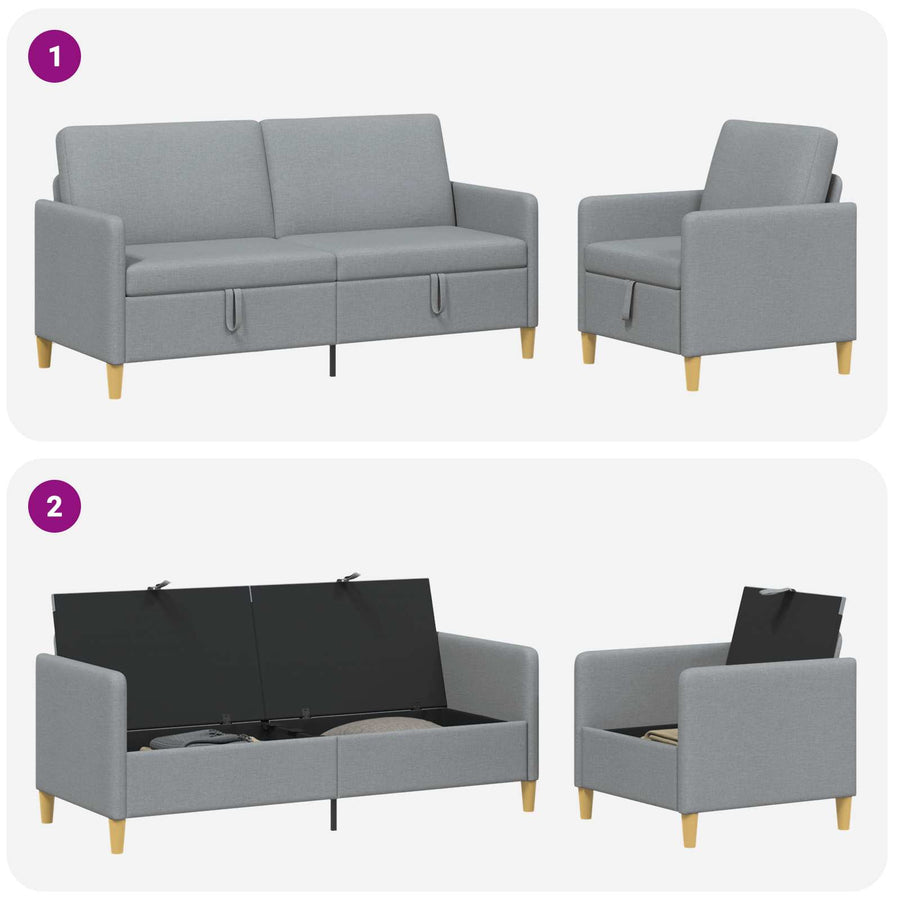 Bankenset met opbergruimte 2-delig Lichtgrijs Polyester