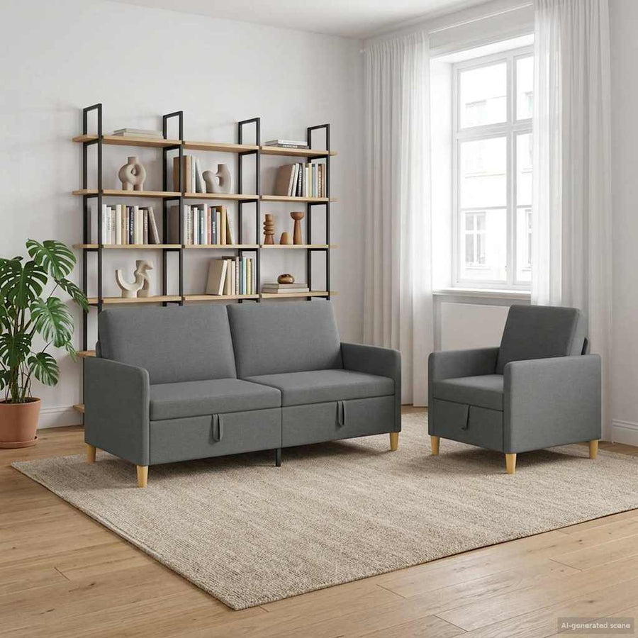 Bankenset met opbergruimte 2 pcs Donkergrijs Polyester