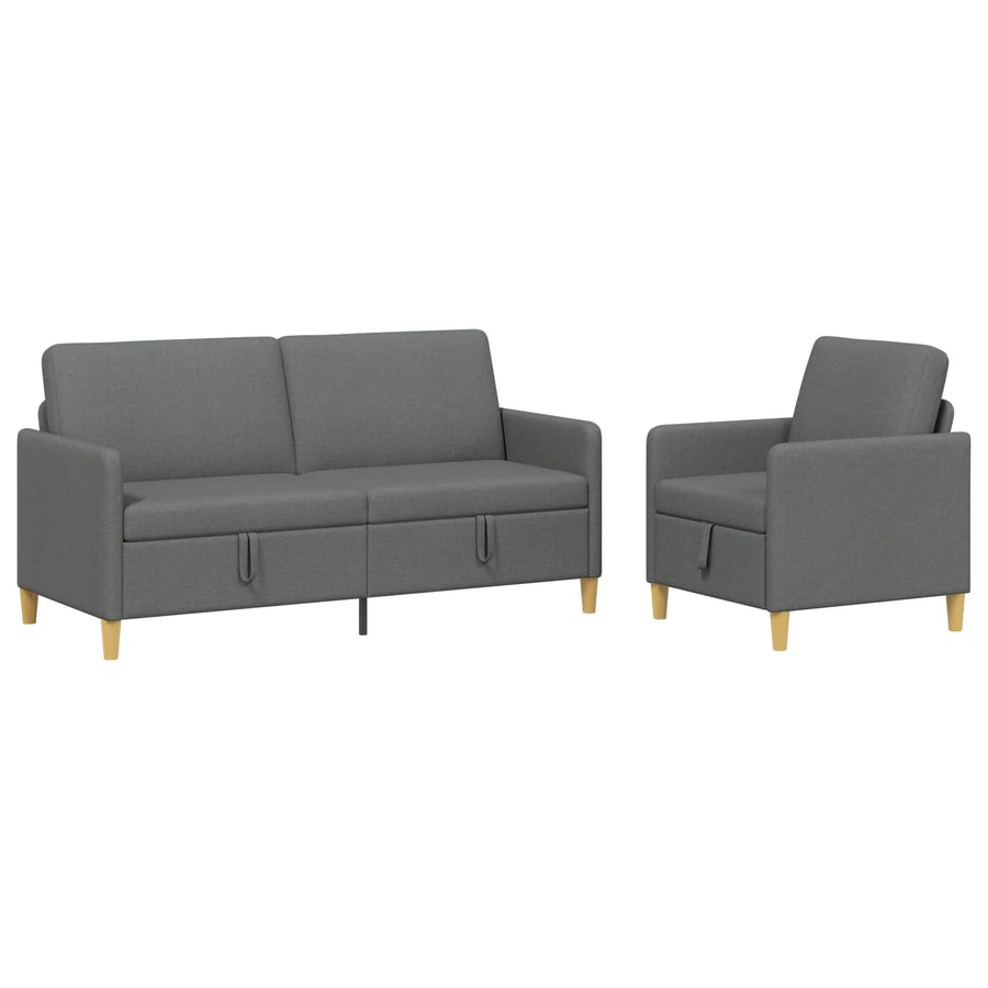 Bankenset met opbergruimte 2 pcs Donkergrijs Polyester
