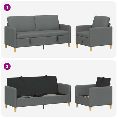Bankenset met opbergruimte 2 pcs Donkergrijs Polyester