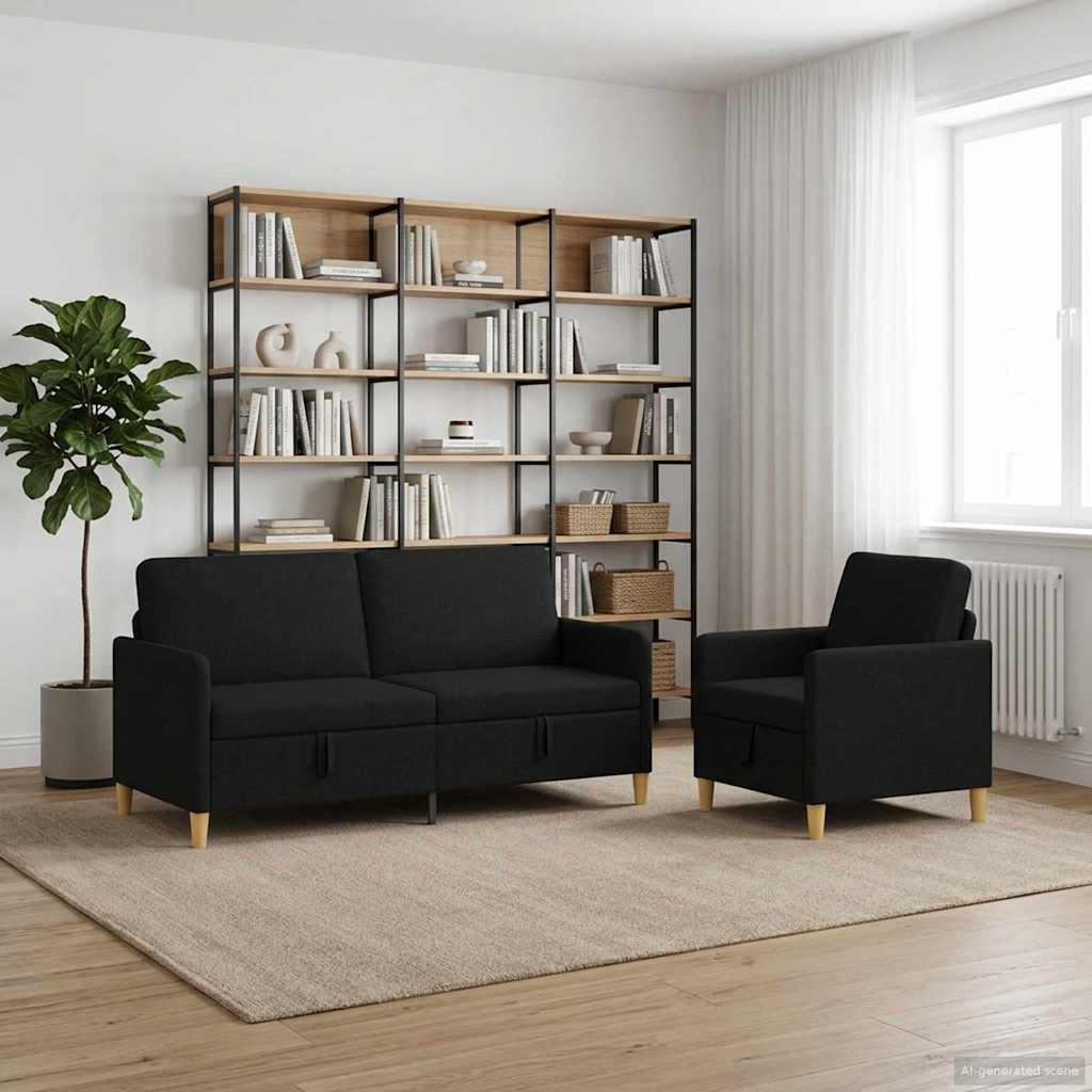 Bankenset met opbergruimte 2 pcs Zwart Polyester