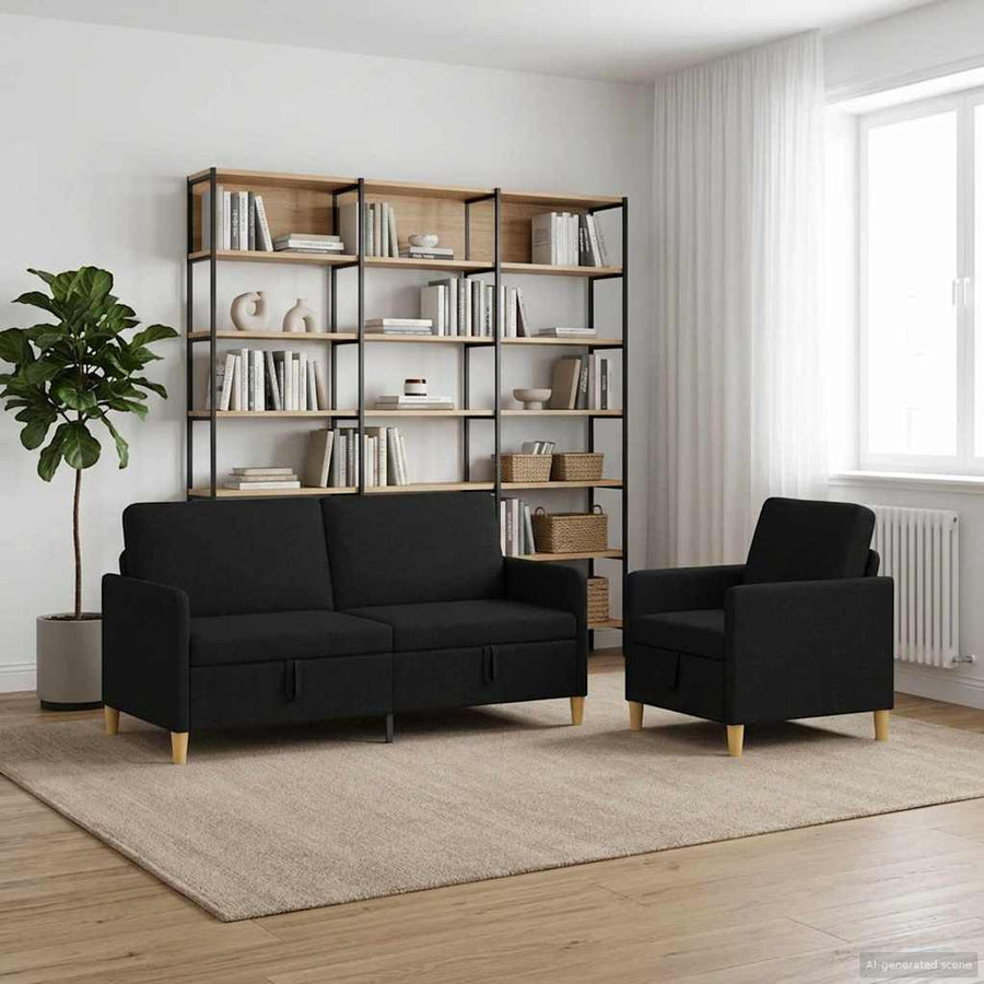 Bankenset met opbergruimte 2 pcs Zwart Polyester