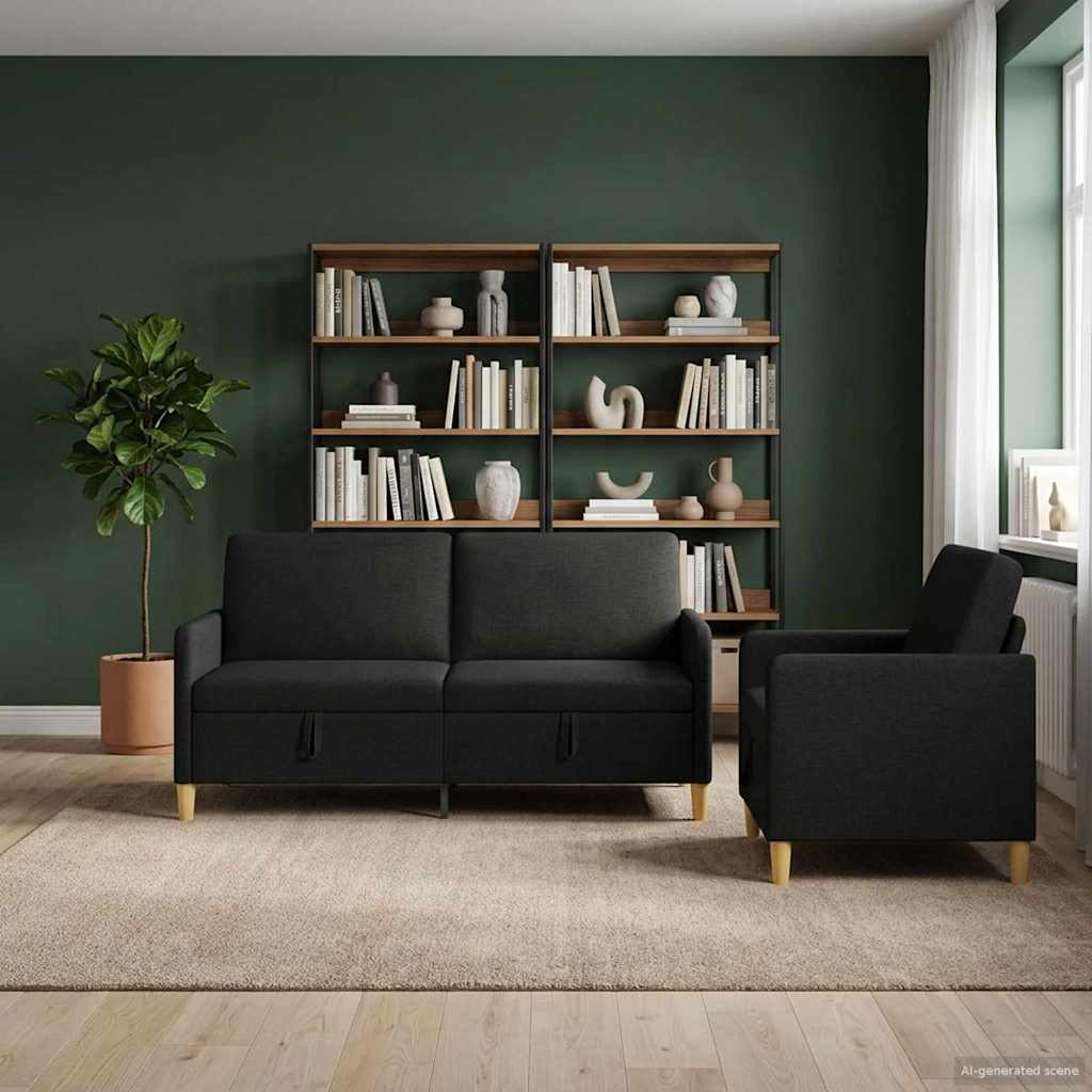 Bankenset met opbergruimte 2 pcs Zwart Polyester