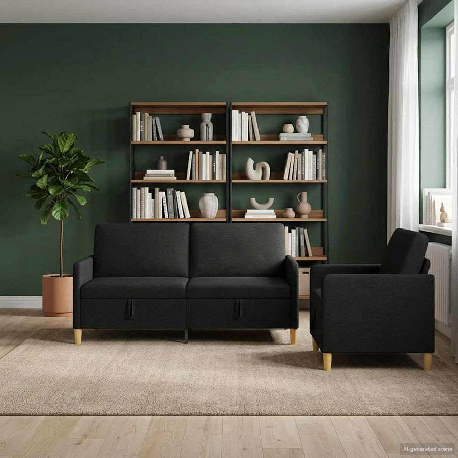 Bankenset met opbergruimte 2 pcs Zwart Polyester