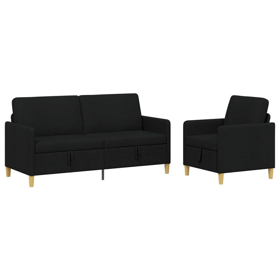 Bankenset met opbergruimte 2 pcs Zwart Polyester