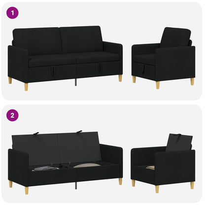 Bankenset met opbergruimte 2 pcs Zwart Polyester