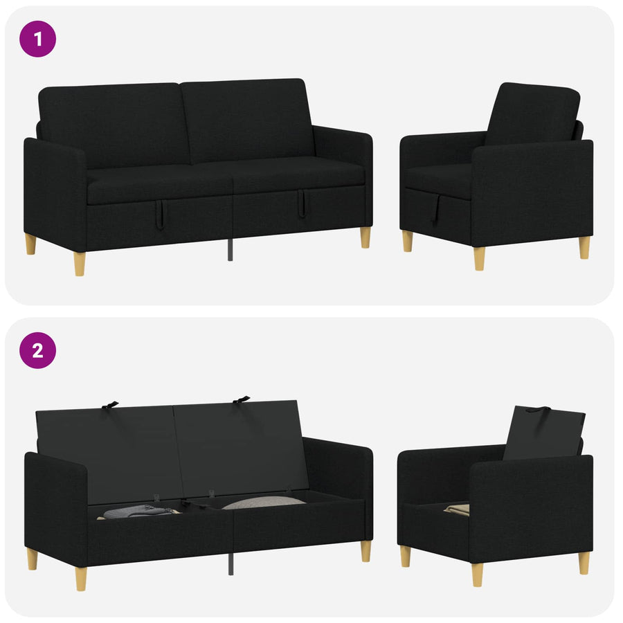 Bankenset met opbergruimte 2 pcs Zwart Polyester