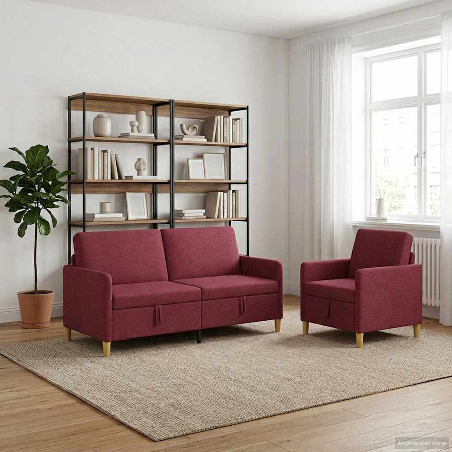 Bankenset met opbergruimte 2 pcs Wijnrood Polyester