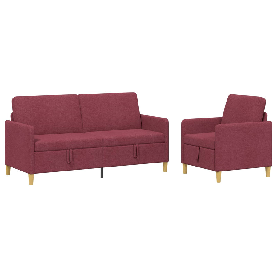 Bankenset met opbergruimte 2 pcs Wijnrood Polyester