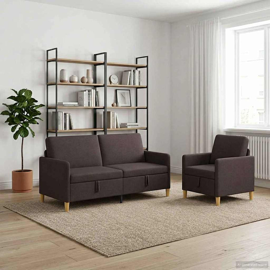 Bankenset met opbergruimte 2 pcs Donkerbruin Polyester