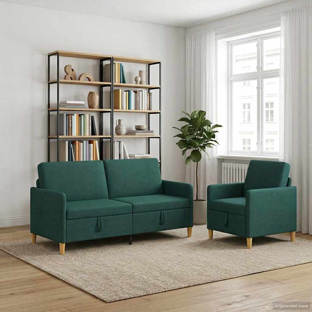 Bankenset met opbergruimte 2 pcs Donkergroen Polyester