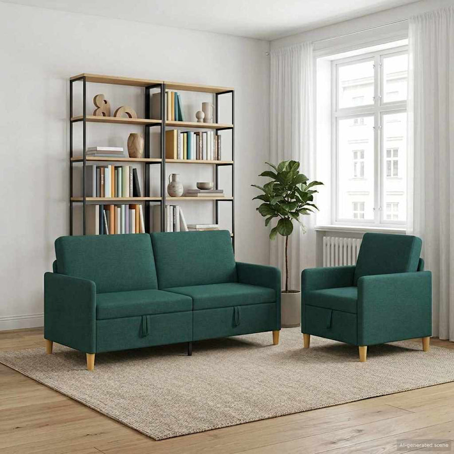 Bankenset met opbergruimte 2 pcs Donkergroen Polyester