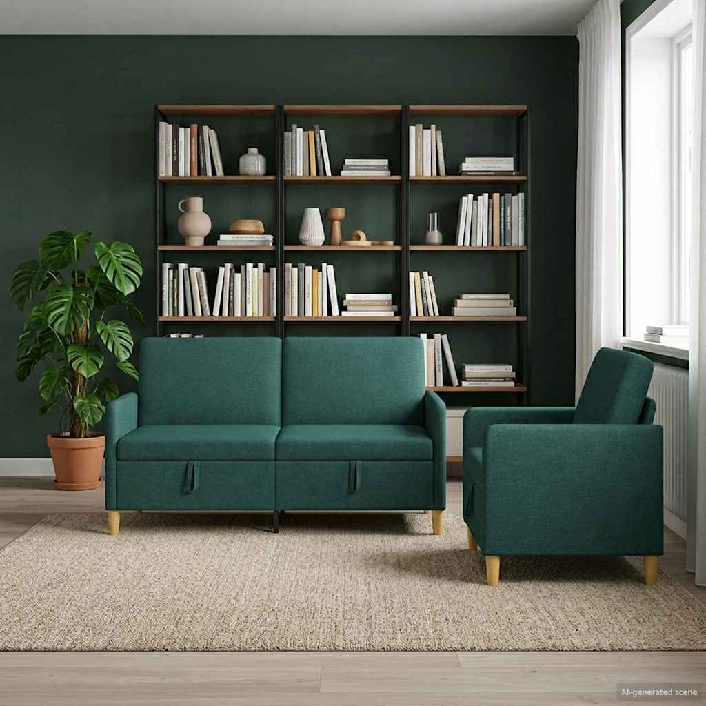 Bankenset met opbergruimte 2 pcs Donkergroen Polyester