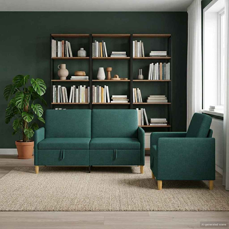 Bankenset met opbergruimte 2 pcs Donkergroen Polyester