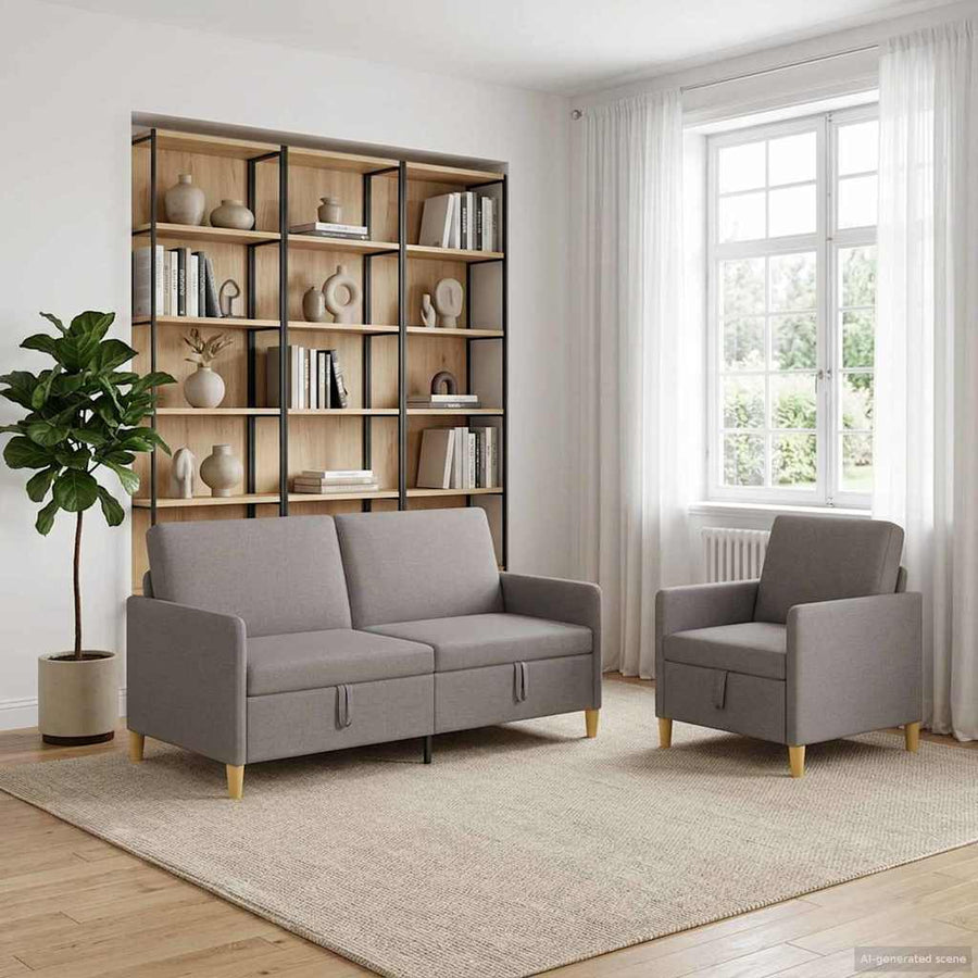 Bankenset met opbergruimte 2 pcs Taupe Polyester