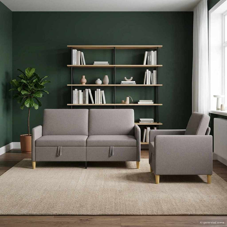 Bankenset met opbergruimte 2 pcs Taupe Polyester
