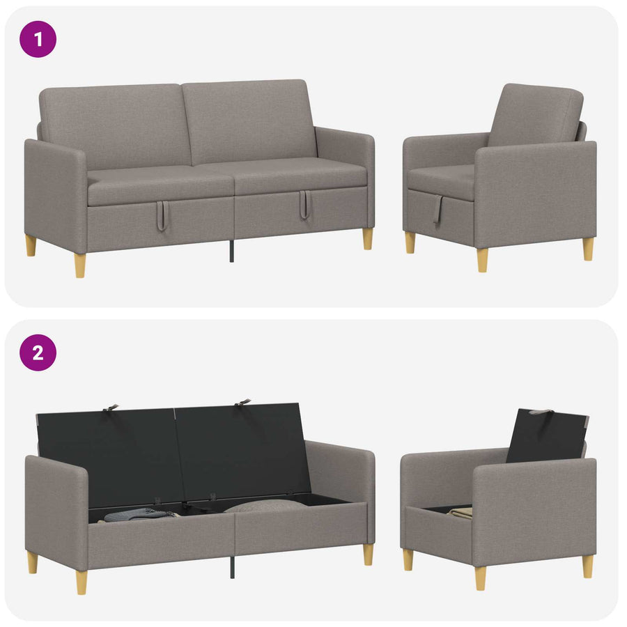 Bankenset met opbergruimte 2 pcs Taupe Polyester