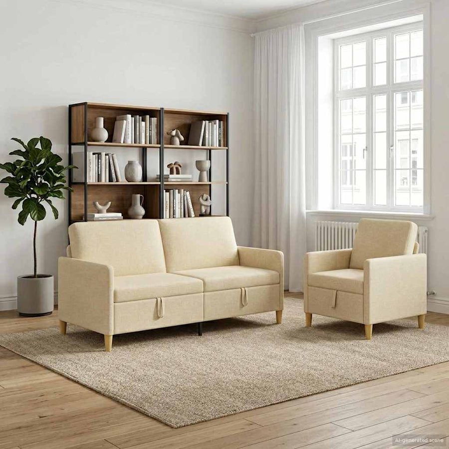 Bankenset met opbergruimte 2 pcs Crèmekleurig Polyester