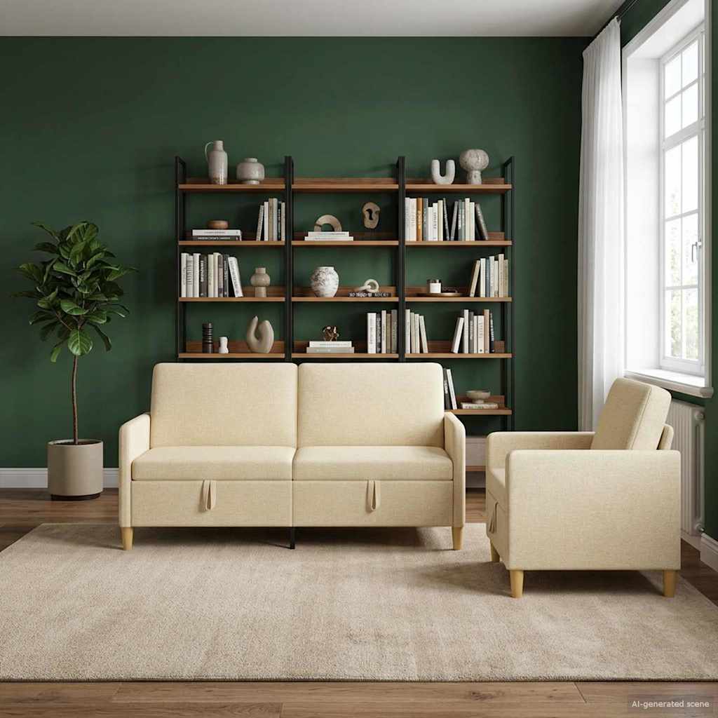 Bankenset met opbergruimte 2 pcs Crèmekleurig Polyester