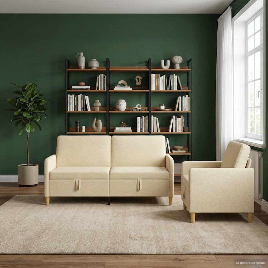 Bankenset met opbergruimte 2 pcs Crèmekleurig Polyester