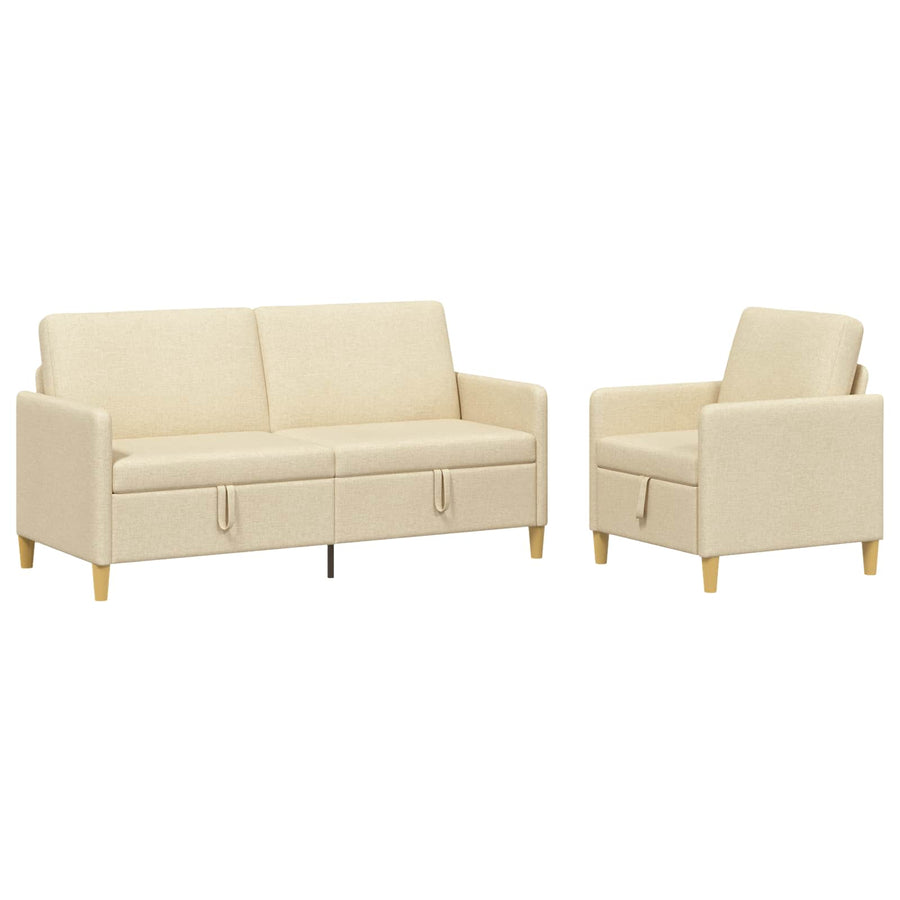 Bankenset met opbergruimte 2 pcs Crèmekleurig Polyester