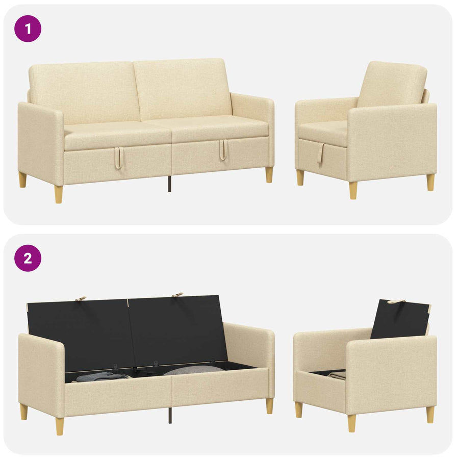 Bankenset met opbergruimte 2 pcs Crèmekleurig Polyester
