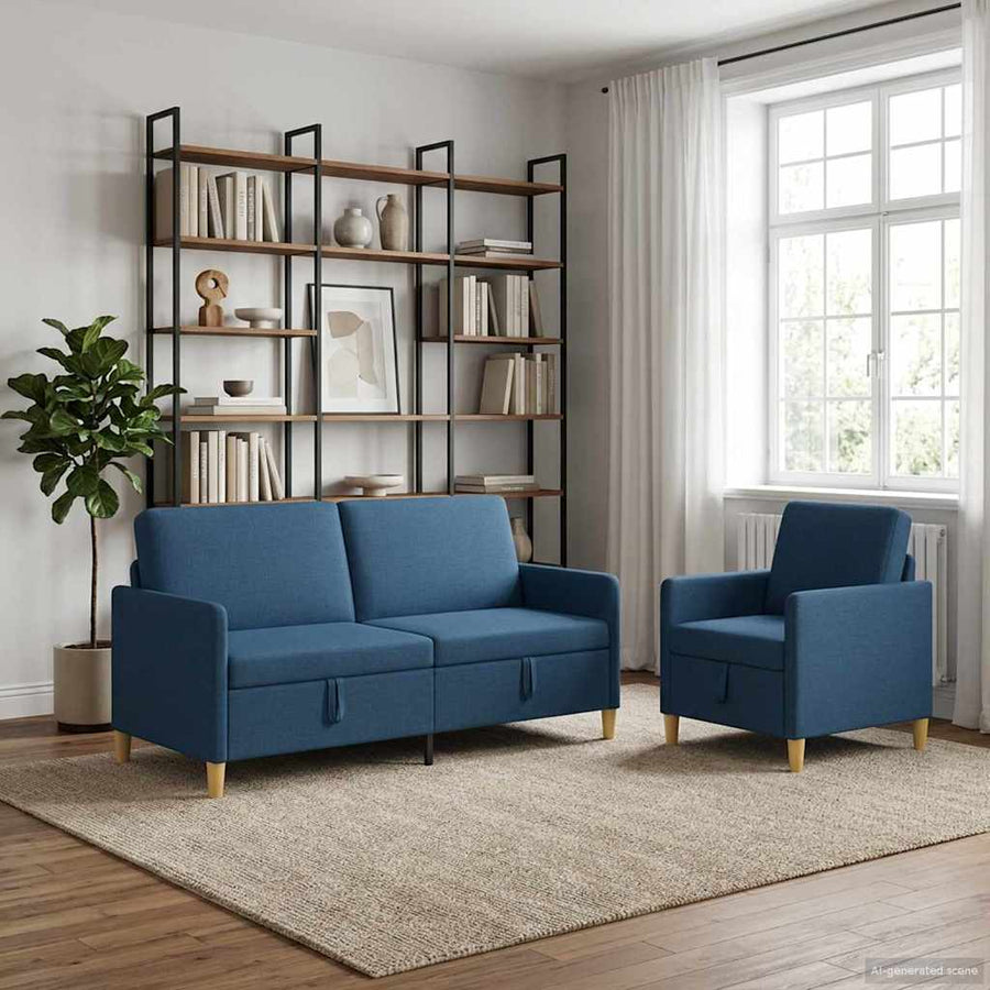 Bankenset met opbergruimte 2 pcs Blauw Polyester