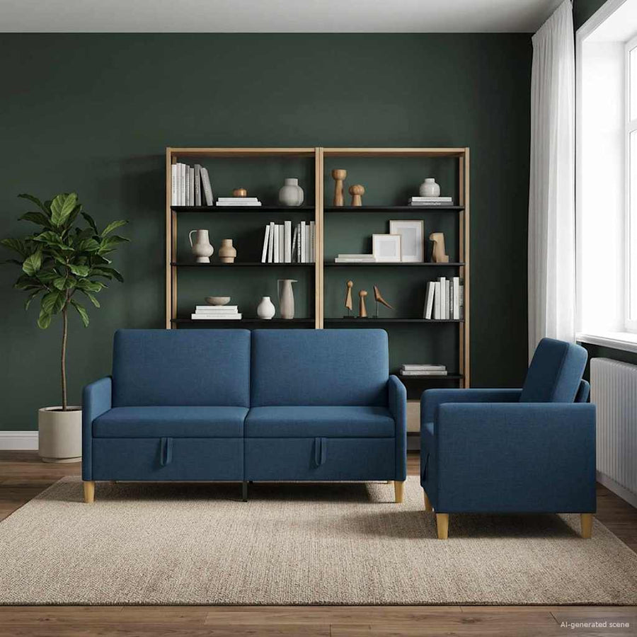 Bankenset met opbergruimte 2 pcs Blauw Polyester