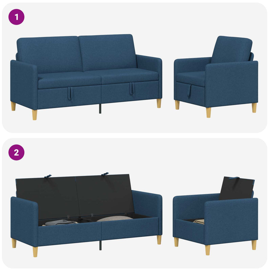 Bankenset met opbergruimte 2 pcs Blauw Polyester