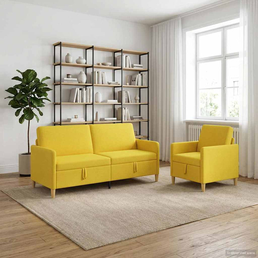 Bankenset met opbergruimte 2 pcs Lichtgeel Polyester