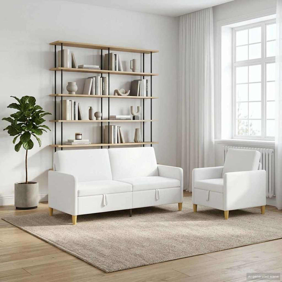 Bankenset met opbergruimte 2 pcs Wit Polyester