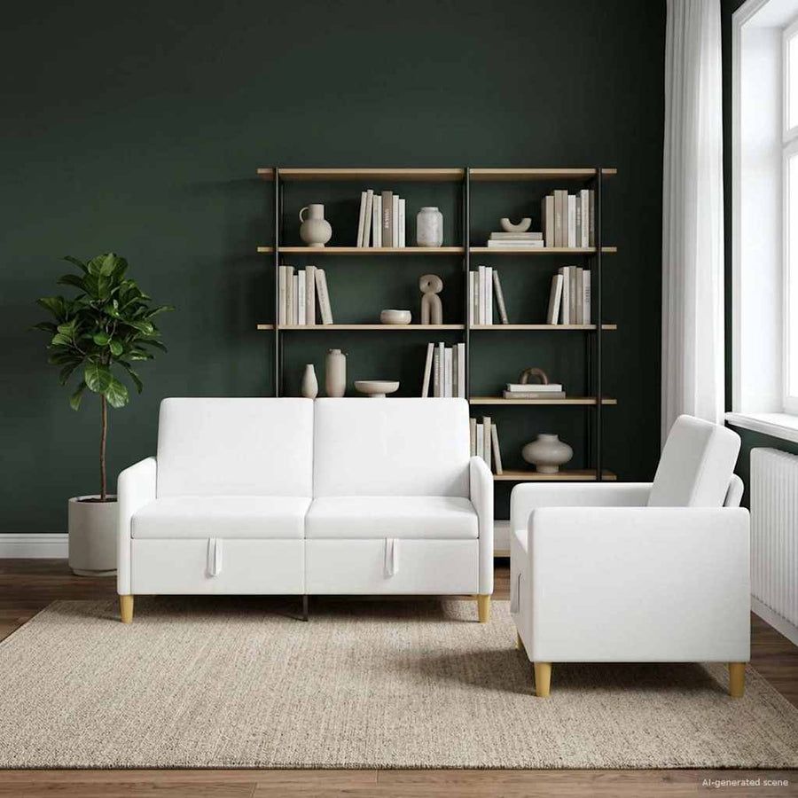 Bankenset met opbergruimte 2 pcs Wit Polyester