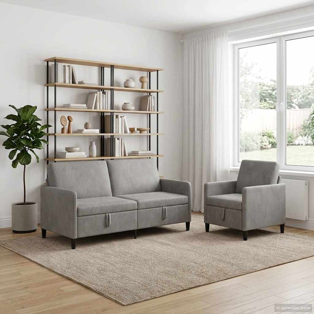 Bankenset met opbergruimte 2 st Lichtgrijs Polyester
