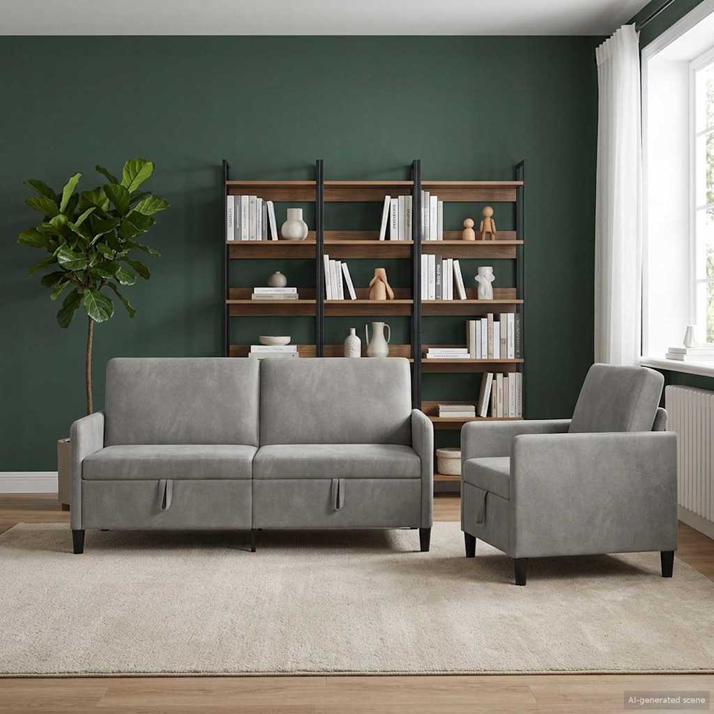 Bankenset met opbergruimte 2 st Lichtgrijs Polyester