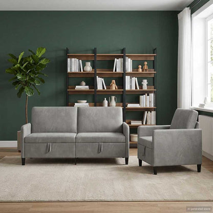 Bankenset met opbergruimte 2 st Lichtgrijs Polyester