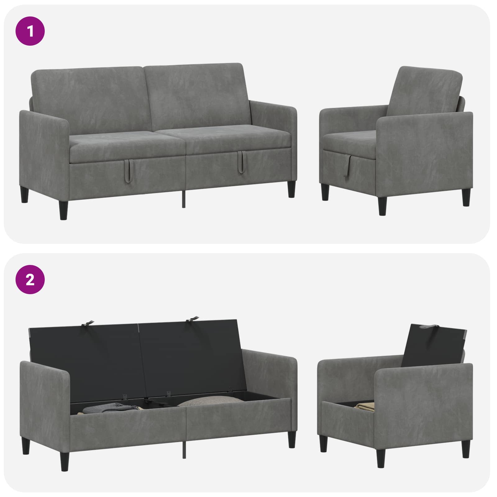 Bankenset met opbergruimte 2 st Donkergrijs Polyester