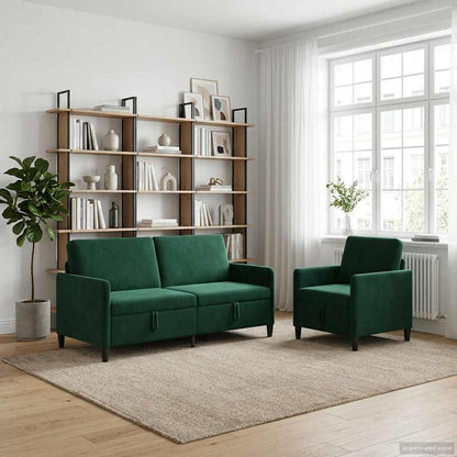 Bankenset met opbergruimte 2 st Donkergroen Polyester