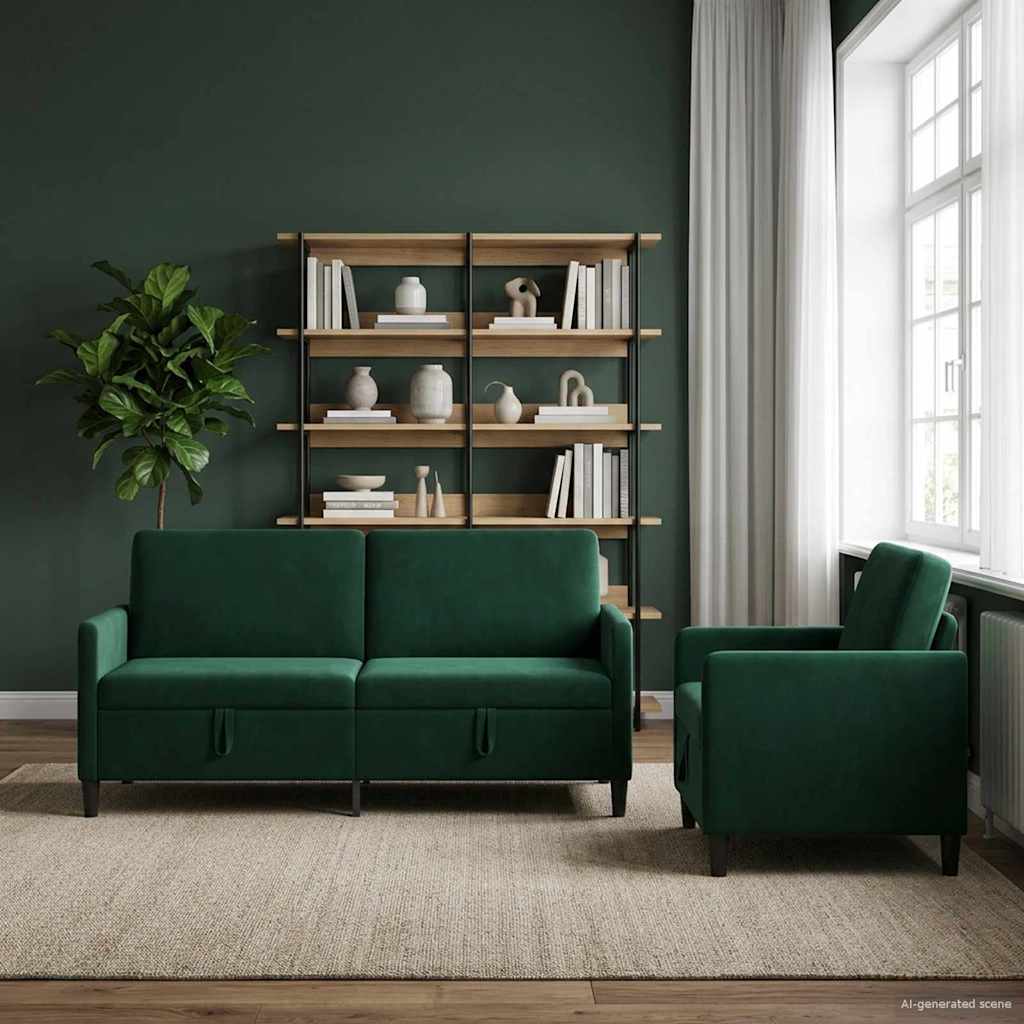 Bankenset met opbergruimte 2 st Donkergroen Polyester