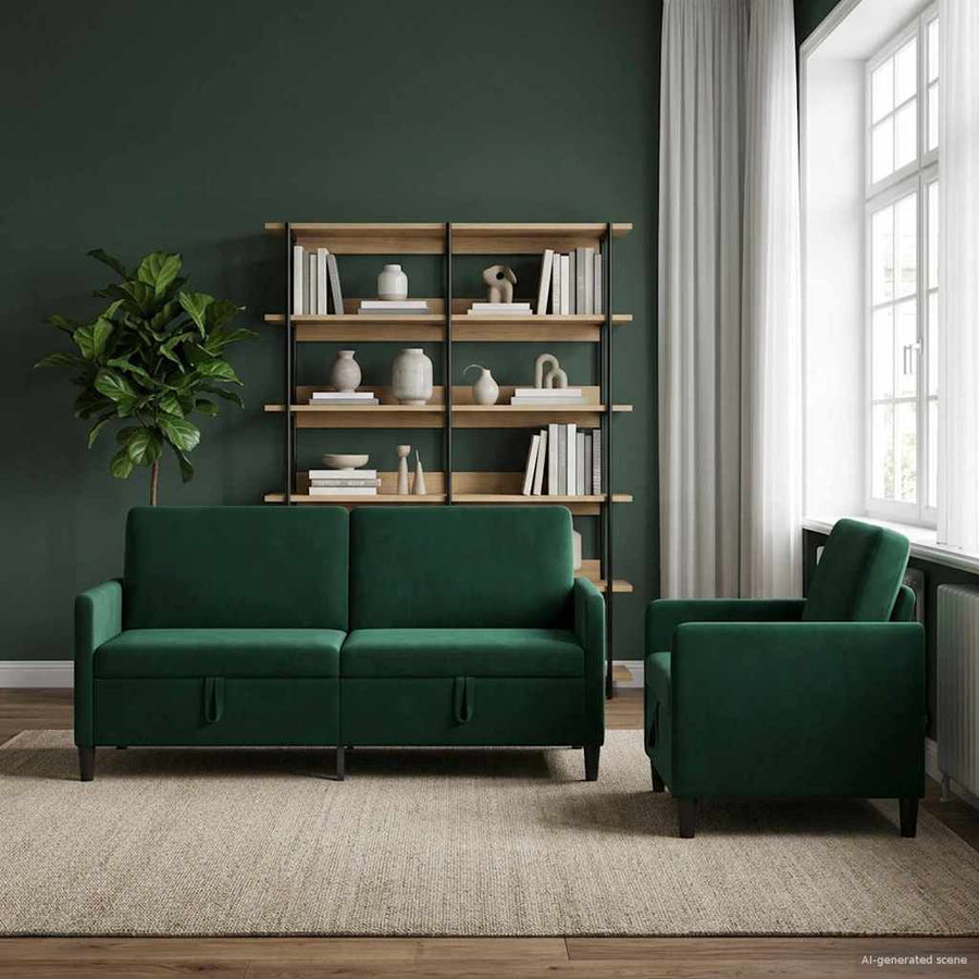 Bankenset met opbergruimte 2 st Donkergroen Polyester