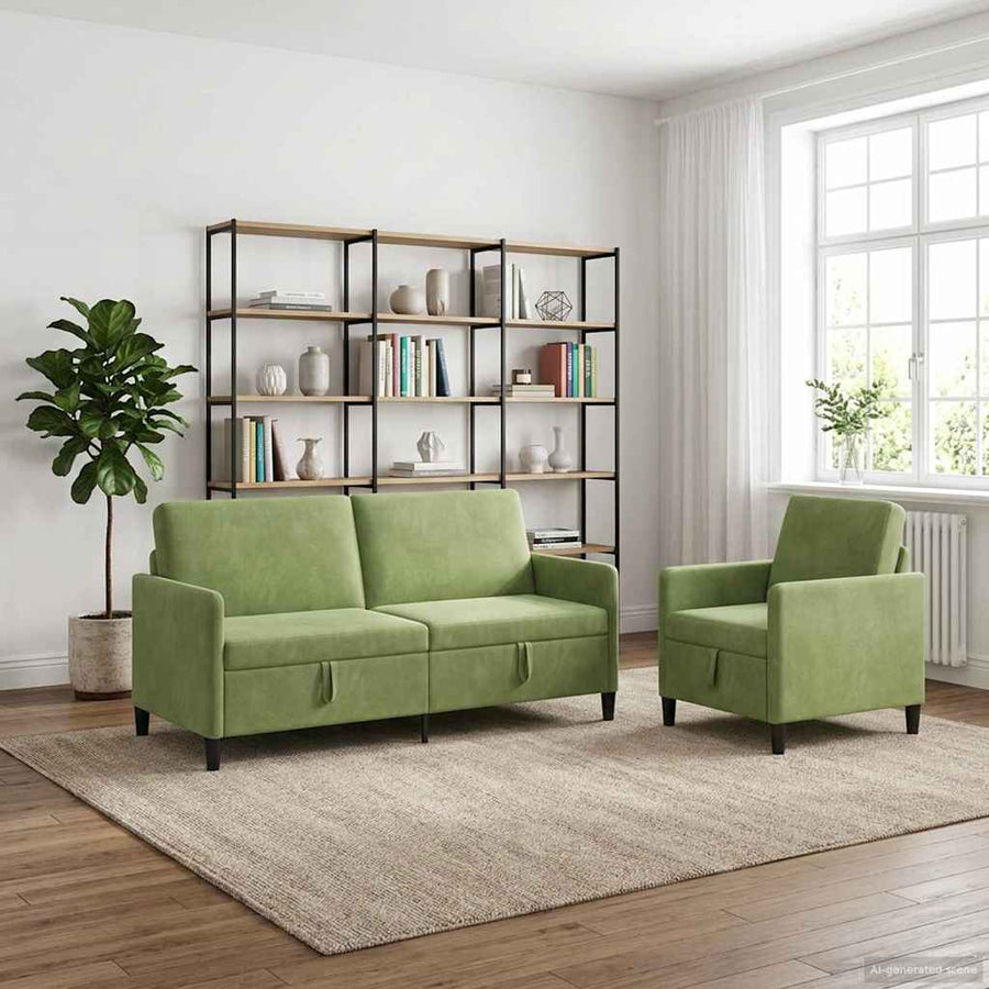 Bankenset met opbergruimte 2 st Lichtgroen Polyester